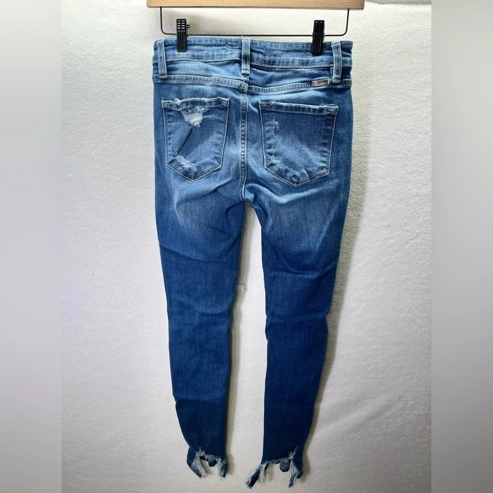 KanCan Distressed‎ Jeggings Pants Womens 5/26 Blue Denim Stretch Thrashed 2261